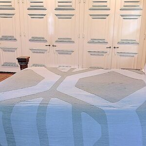 Olive Green + Cream Modern 
Honeycomb Blanket King Size Organic Cotton Sample